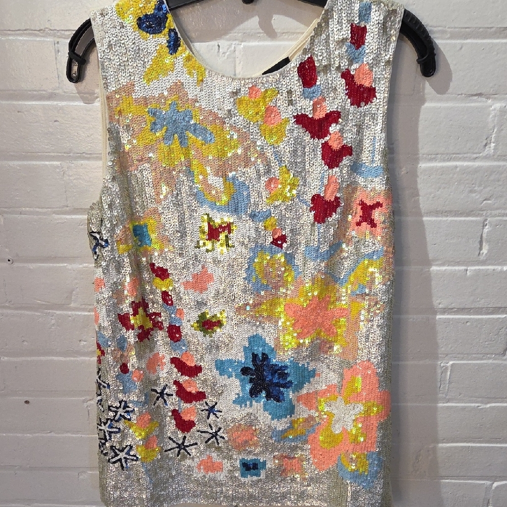 Twin-Set Sequin Yellow and Blue Sleeveless Tank Top